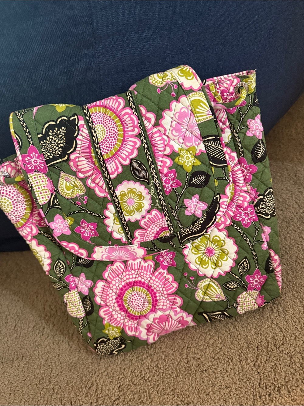 Vera Bradley Pink & Olive Quilted Floral Backpack Tote